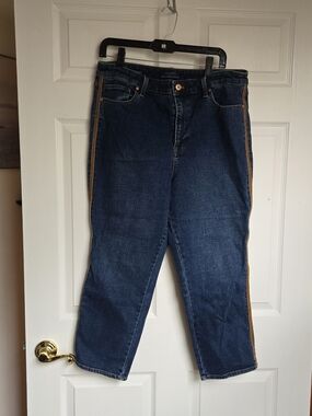 Talbots Dark Blue Ankle Jeans with Tan Side Stripe